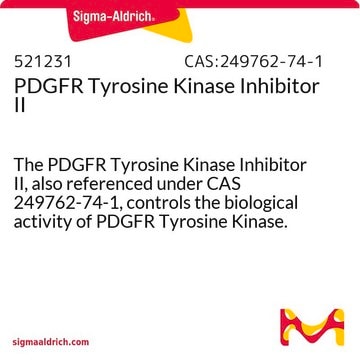 PDGFR Tyrosine Kinase Inhibitor II The PDGFR Tyrosine Kinase Inhibitor II, also referenced under CAS 249762-74-1, controls the biological activity of PDGFR Tyrosine Kinase. This small molecule/inhibitor is primarily used for Phosphorylation &amp; Dephosphorylation applications.