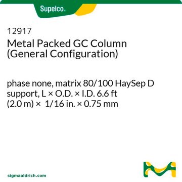 Metal Packed GC Column (General Configuration) phase none, matrix 80/100 HaySep D support, L × O.D. × I.D. 6.6&#160;ft (2.0&#160;m) × 1/16&#160;in. × 0.75&#160;mm