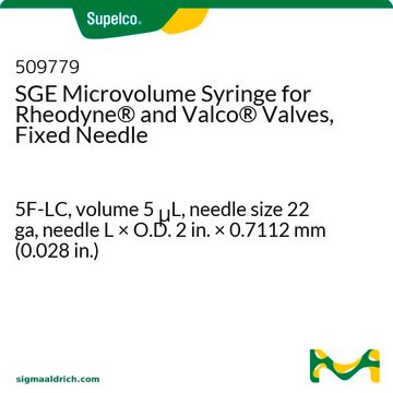 SGE Microvolume Syringe for Rheodyne&#174; and Valco&#174; Valves, Fixed Needle 5F-LC, volume 5&#160;&#956;L, needle size 22 ga, needle L × O.D. 2&#160;in. × 0.7112&#160;mm (0.028&#160;in.)