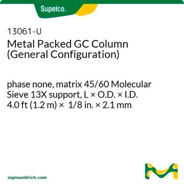 Metal Packed GC Column (General Configuration) phase none, matrix 45/60 Molecular Sieve 13X support, L × O.D. × I.D. 4.0&#160;ft (1.2&#160;m) × 1/8&#160;in. × 2.1&#160;mm