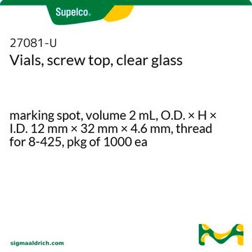 Vials, screw top, clear glass marking spot, volume 2&#160;mL, O.D. × H × I.D. 12&#160;mm × 32&#160;mm × 4.6&#160;mm, thread for 8-425, pkg of 1000&#160;ea