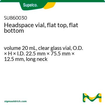 Headspace vial, flat top, flat bottom volume 20&#160;mL, clear glass vial, O.D. × H × I.D. 22.5&#160;mm × 75.5&#160;mm × 12.5&#160;mm, long neck