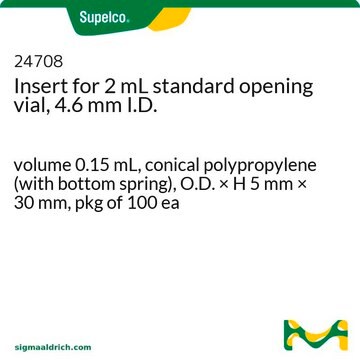 Insert pour flacon (vial) à ouverture standard de 2&nbsp;ml, D.I. de 4,6&nbsp;mm volume 0.15&#160;mL, conical polypropylene (with bottom spring), O.D. × H 5&#160;mm × 30&#160;mm, pkg of 100&#160;ea