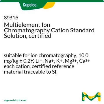 Multielement Ion Chromatography Cation Standard Solution, certified TraceCERT&#174;, suitable for ion chromatography, certified reference material traceable to SI, 10.0 mg/kg Li+, Na+, K+, Mg2+, Ca2+ each cation