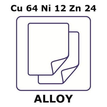 Nickel silver alloy, Cu64Ni12Zn24 foil, 25 x 25mm, 0.125mm thickness