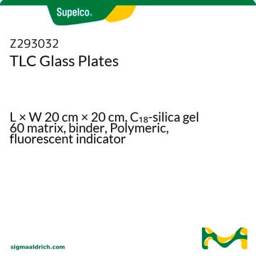 TLC Glass Plates L × W 20&#160;cm × 20&#160;cm, C18-silica gel 60 matrix, binder, Polymeric, fluorescent indicator