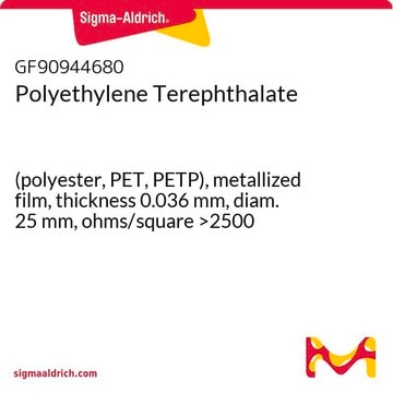 Polyethylene Terephthalate (polyester, PET, PETP), metallized film, thickness 0.036&#160;mm, diam. 25&#160;mm, ohms/square &gt;2500