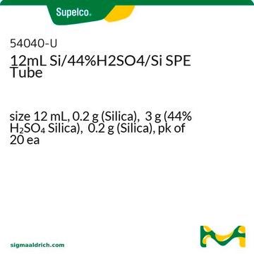 12mL Si/44%H2SO4/Si SPE Tube size 12&#160;mL, 0.2&#160;g (Silica), 3&#160;g (44% H2SO4 Silica), 0.2&#160;g (Silica), pk of 20&#160;ea