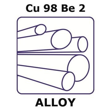 Copper/Beryllium rod, Cu 98%/Be 2%, 25&#160;mm diameter, length 200 mm, temper hard