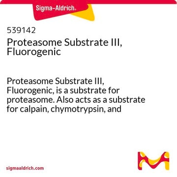 Proteasom-Substrat&nbsp;III, fluorogen Proteasome Substrate III, Fluorogenic, is a substrate for proteasome. Also acts as a substrate for calpain, chymotrypsin, and ingensin.