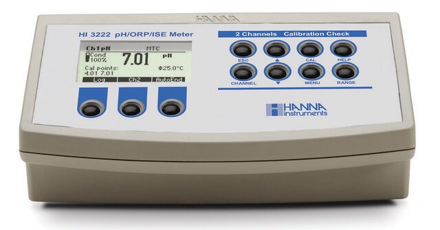 Hanna HI 3000 series bench pH/mV/Temp/ISE meters 1 input channel, HI 3220-02, AC/DC input 230 V AC, EuroPlug