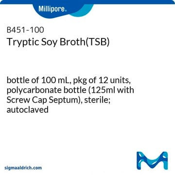 Tryptic Soy Broth Ready-to-use Bottles Lecithin 0.5&#160;%, Tween&#174; 4&#160;%, bottle capacity 125&#160;mL, bottle filling volume 100&#160;mL, closure type, white screw cap with septum, box of 12&#160;bottles