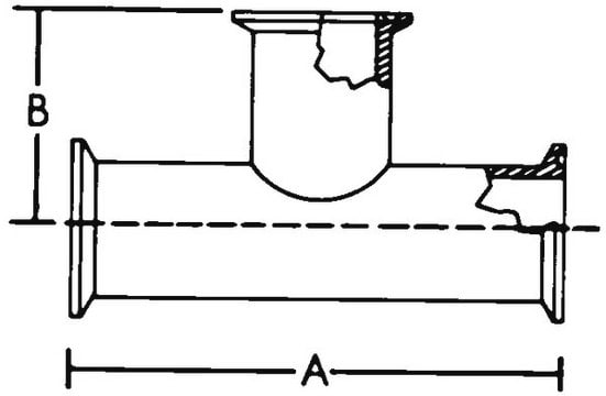 1-1/2&nbsp;in. Tri-Clover tee A:140&nbsp;mm B:70&nbsp;mm