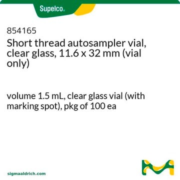 Short thread autosampler vial, clear glass volume 1.5&#160;mL, clear glass vial (with marking spot), pkg of 100&#160;ea