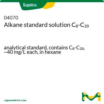 Solution standard d'alcanes C8-C20 analytical standard, contains C8-C20, ~40 mg/L each, in hexane