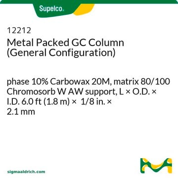 金属填充GC色谱柱（常规配置） phase 10% Carbowax 20M, matrix 80/100 Chromosorb W AW support, L × O.D. × I.D. 6.0&#160;ft (1.8&#160;m) × 1/8&#160;in. × 2.1&#160;mm