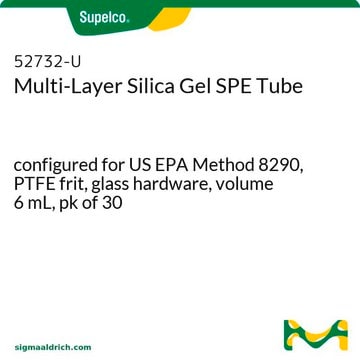 6mL 0.1/0.2/0.4/0.2G 4-Tier Si SPE Tube configured for US EPA Method 8290, PTFE frit, glass hardware, volume 6&#160;mL, pk of 30