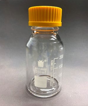 Synthware&#8482; Glass wide mouth media bottle borosilicate glass 3.3, capacity 250&#160;mL, orange polypropylene cap