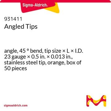 Angled Tips angle, 45&#160;° bend, tip size × L × I.D. 23&#160;gauge × 0.5&#160;in. × 0.013&#160;in., stainless steel tip, orange, box of 50&#160;pieces