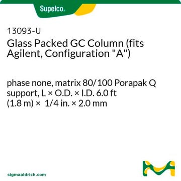 Glass Packed GC Column (fits Agilent, Configuration "A") phase none, matrix 80/100 Porapak Q support, L × O.D. × I.D. 6.0&#160;ft (1.8&#160;m) × 1/4&#160;in. × 2.0&#160;mm