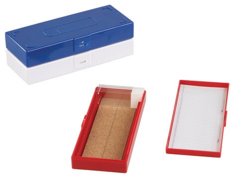 Premium slide box 50 place, cork lining, red plastic