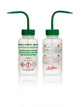 Azlon&nbsp;Multi-Lingual Unvented Wash Bottles label, Methyl Ethyl Keton (in EN, FR, DE, ES), capacity 500&#160;mL