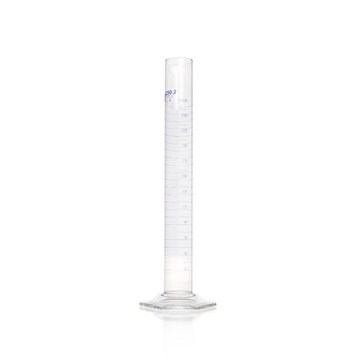 DURAN&#174; measuring cylinder with blue scale ring graduations and hexagonal base glass, cylinder capacity (250&#160;mL), class A, with certificate