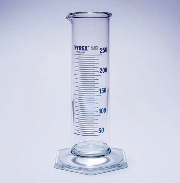 Pyrex&#174; Measuring cylinder, class B, squat form, heavy duty rim, blue graduations 10&#160;mL