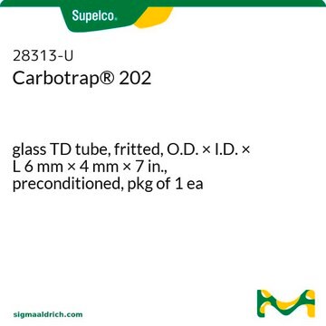 Carbotrap&#174;&nbsp;202 glass TD tube, fritted, O.D. × I.D. × L 6&#160;mm × 4&#160;mm × 7&#160;in., preconditioned, pkg of 1&#160;ea