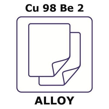 Copper-beryllium alloy, Cu98Be2 foil, 25 x 25mm, 0.005mm thickness, as rolled, light tight (lt)