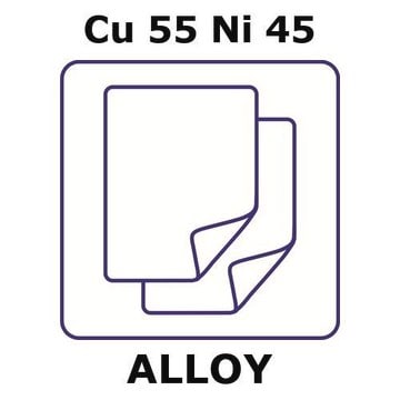 Constantan - resistance alloy, Cu55Ni45 foil, 150 x 150mm, 0.025mm thickness, as rolled, light tight (lt)