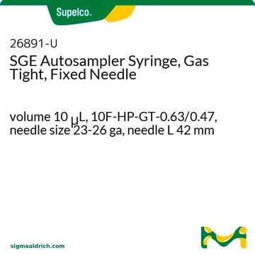 SGE Autosampler Syringe, Gas Tight, Fixed Needle volume 10&#160;&#956;L, 10F-HP-GT-0.63/0.47, needle size 23-26 ga, needle L 42&#160;mm