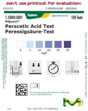 过氧乙酸测试预装试剂 colorimetric, 5-50&#160;mg/L (peracetic acid), MQuant&#174;, for use with MQuant&#174; StripScan App