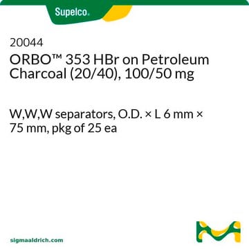 ORBO&#8482; 353 HBr en carbón de petróleo (20/40), 100/50 mg W,W,W separators, O.D. × L 6&#160;mm × 75&#160;mm, pkg of 25&#160;ea