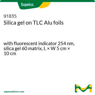 Silica gel on TLC Alu foils with fluorescent indicator 254 nm, silica gel 60 matrix, L × W 5&#160;cm × 10&#160;cm