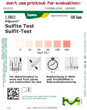 Ensayo de sulfitos colorimetric, 10-400&#160;mg/L (SO32-), for use with MQuant&#174; StripScan App, MQuant&#174;