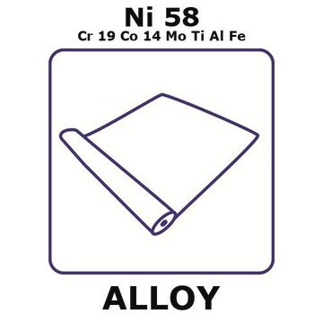 Waspaloy - heat resisting alloy, Ni58Cr19Co14MoTiAlFe foil, 1m coil, 0.25mm thickness, annealed