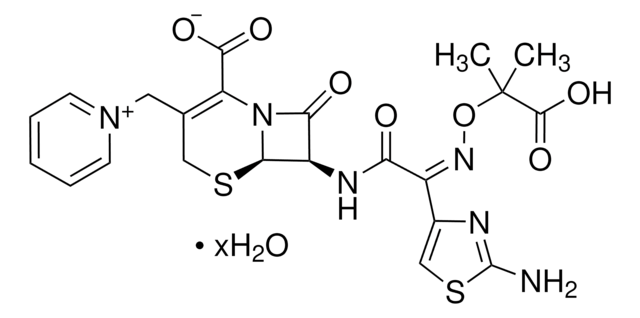 Ceftazidime hydrate 90.0-105.0%, contains ~10% sodium carbonate as stabilizer