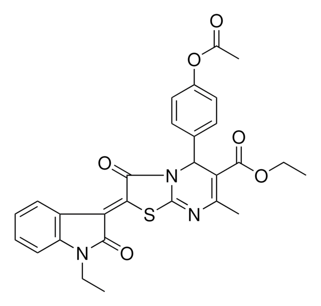 ETHYL (2Z)-5-[4-(ACETYLOXY)PHENYL]-2-(1-ETHYL-2-OXO-1,2-DIHYDRO-3H-INDOL-3-YLIDENE)-7-METHYL-3-OXO-2,3-DIHYDRO-5H-[1,3]THIAZOLO[3,2-A]PYRIMIDINE-6-CARBOXYLATE AldrichCPR