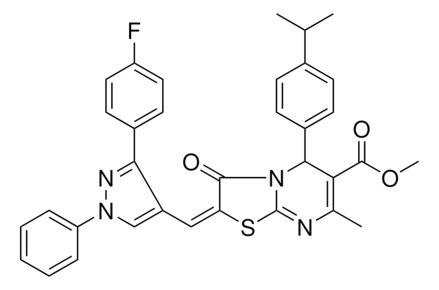 METHYL (2E)-2-{[3-(4-FLUOROPHENYL)-1-PHENYL-1H-PYRAZOL-4-YL]METHYLENE}-5-(4-ISOPROPYLPHENYL)-7-METHYL-3-OXO-2,3-DIHYDRO-5H-[1,3]THIAZOLO[3,2-A]PYRIMIDINE-6-CARBOXYLATE AldrichCPR