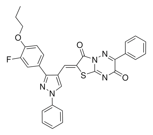 (2Z)-2-{[3-(3-FLUORO-4-PROPOXYPHENYL)-1-PHENYL-1H-PYRAZOL-4-YL]METHYLENE}-6-PHENYL-7H-[1,3]THIAZOLO[3,2-B][1,2,4]TRIAZINE-3,7(2H)-DIONE AldrichCPR