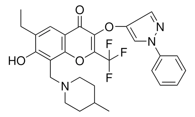 6-ETHYL-7-HYDROXY-8-[(4-METHYL-1-PIPERIDINYL)METHYL]-3-[(1-PHENYL-1H-PYRAZOL-4-YL)OXY]-2-(TRIFLUOROMETHYL)-4H-CHROMEN-4-ONE AldrichCPR