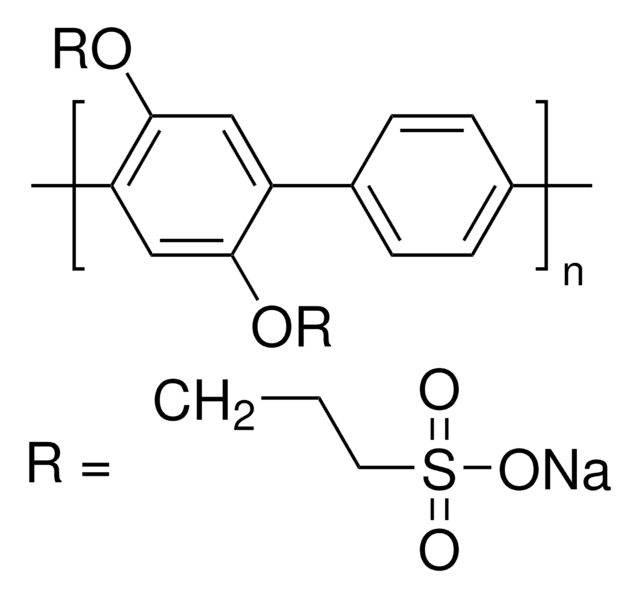 Poly(2,5-bis(3-sulfonatopropoxy)-1,4-phenylene, disodium salt-alt-1,4-phenylene) light emitting, fluorescence &#955;em&#160;424&#160;nm in H2O