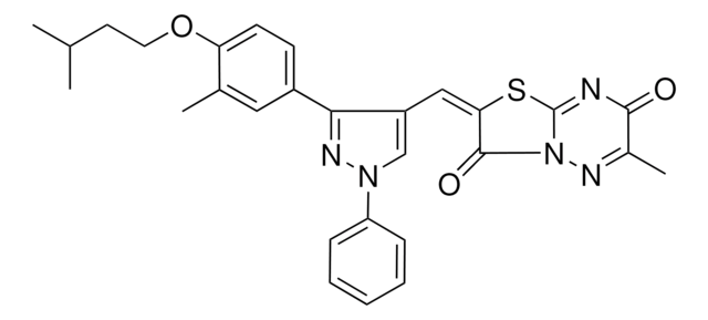 (2E)-2-({3-[4-(ISOPENTYLOXY)-3-METHYLPHENYL]-1-PHENYL-1H-PYRAZOL-4-YL}METHYLENE)-6-METHYL-7H-[1,3]THIAZOLO[3,2-B][1,2,4]TRIAZINE-3,7(2H)-DIONE AldrichCPR