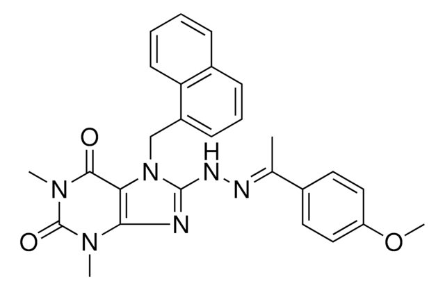 8-{(2E)-2-[1-(4-METHOXYPHENYL)ETHYLIDENE]HYDRAZINO}-1,3-DIMETHYL-7-(1-NAPHTHYLMETHYL)-3,7-DIHYDRO-1H-PURINE-2,6-DIONE AldrichCPR