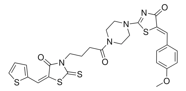 (5Z)-5-(4-METHOXYBENZYLIDENE)-2-(4-{4-[(5E)-4-OXO-5-(2-THIENYLMETHYLENE)-2-THIOXO-1,3-THIAZOLIDIN-3-YL]BUTANOYL}-1-PIPERAZINYL)-1,3-THIAZOL-4(5H)-ONE AldrichCPR