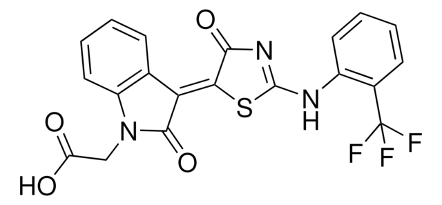 [(3Z)-2-OXO-3-(4-OXO-2-[2-(TRIFLUOROMETHYL)ANILINO]-1,3-THIAZOL-5(4H)-YLIDENE)-2,3-DIHYDRO-1H-INDOL-1-YL]ACETIC ACID AldrichCPR