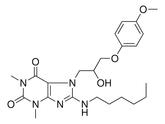 8-(HEXYLAMINO)-7-[2-HYDROXY-3-(4-METHOXYPHENOXY)PROPYL]-1,3-DIMETHYL-3,7-DIHYDRO-1H-PURINE-2,6-DIONE AldrichCPR