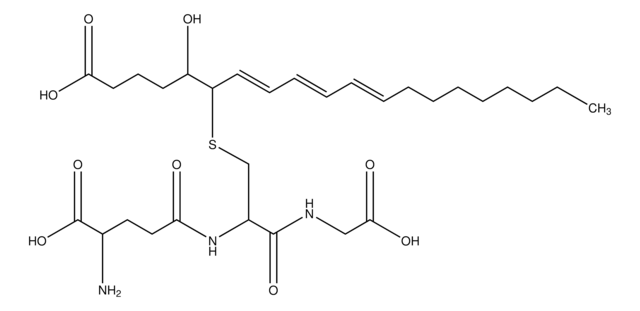 Leukotriene C3 ~50&#160;&#956;g/mL in methanol: water (7:3) containing 17 mM acetate buffer adjusted to pH 5.4 with NH4OH, &#8805;97% (HPLC)