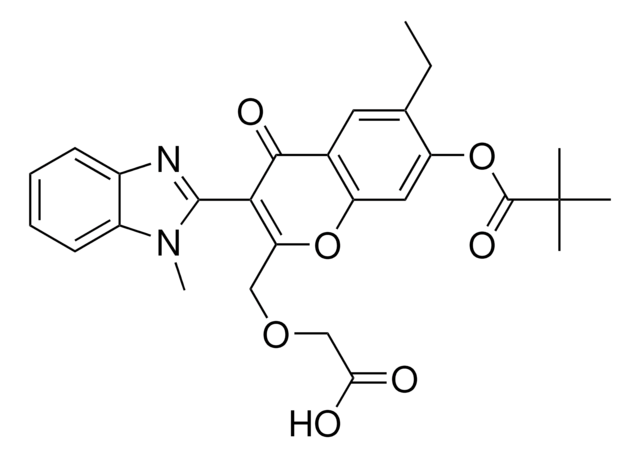 2,2-DIMETHYL-PROPIONIC ACID 2-CARBOXYMETHOXYMETHYL-6-ETHYL-3-(1-METHYL-1H-BENZIMIDAZOL-2-YL)-4-OXO-4H-1-BENZOPYRAN-7-YL ESTER AldrichCPR